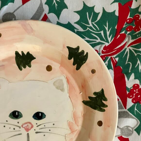 White Cat Christmas Cookie Plate with Scattered Christmas Trees - Picture 7 of 9